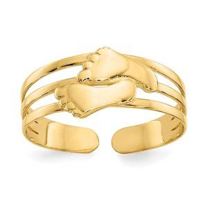 14k Yellow Gold Solid Toe Ring Bare Feet Adjustable